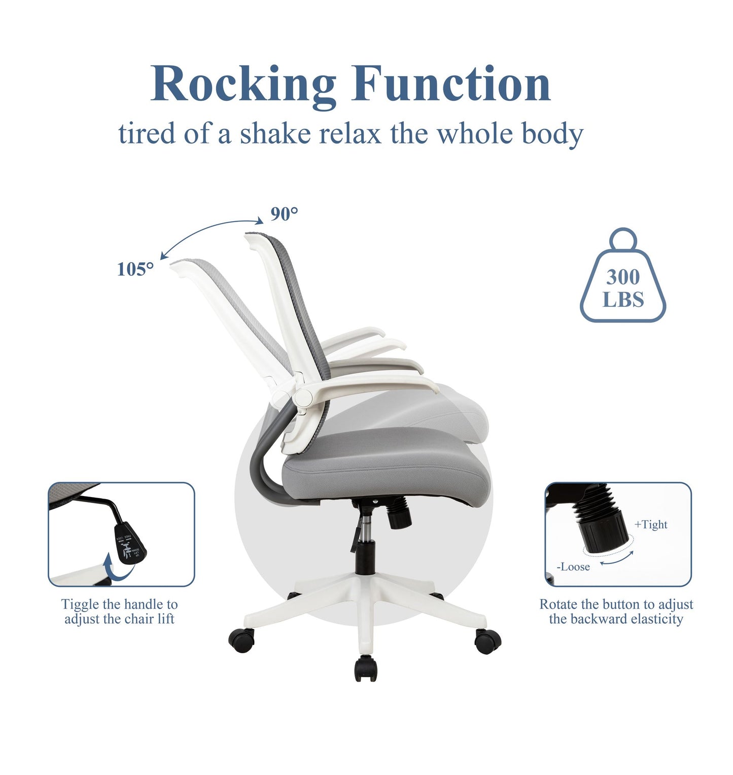 Ergonomic Mid-back Office Chair with Flip-up Armrest,360° Silent Wheels