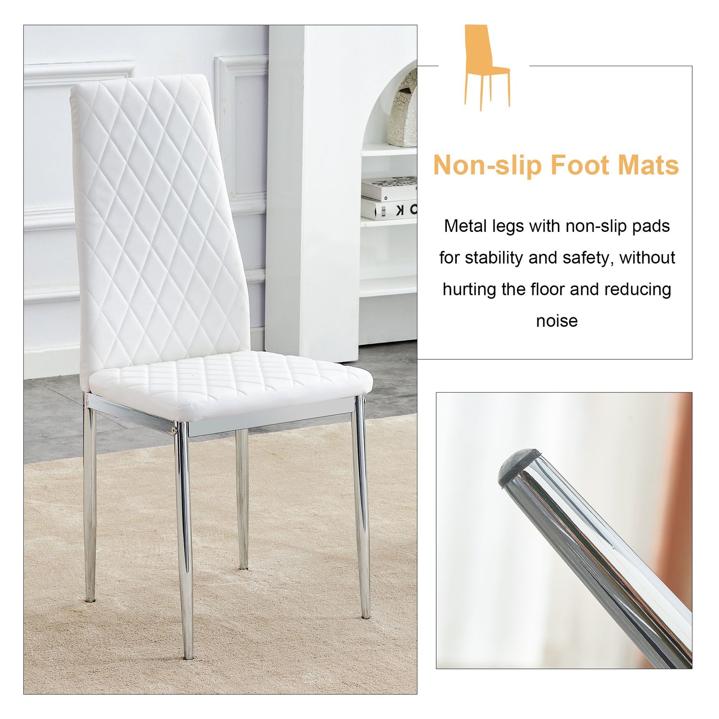 [SET OF 4] Grid armless white high backrest dining chair