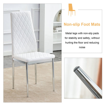 [SET OF 4] Grid armless white high backrest dining chair