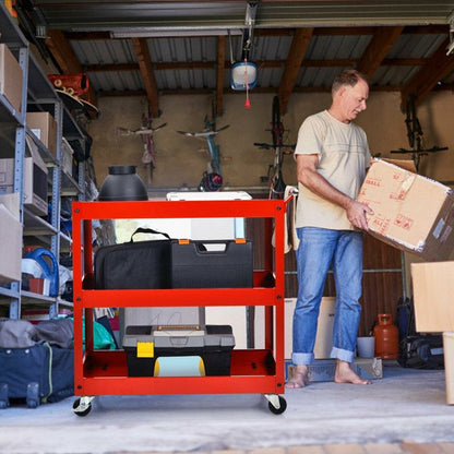 3-Tier Utility Cart with Steel Frame and Four Wheels