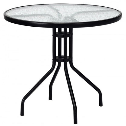 Patio Garden Round 32 Inch Tempered Glass Top Table Square Base Bracket  With Umbrella Hole