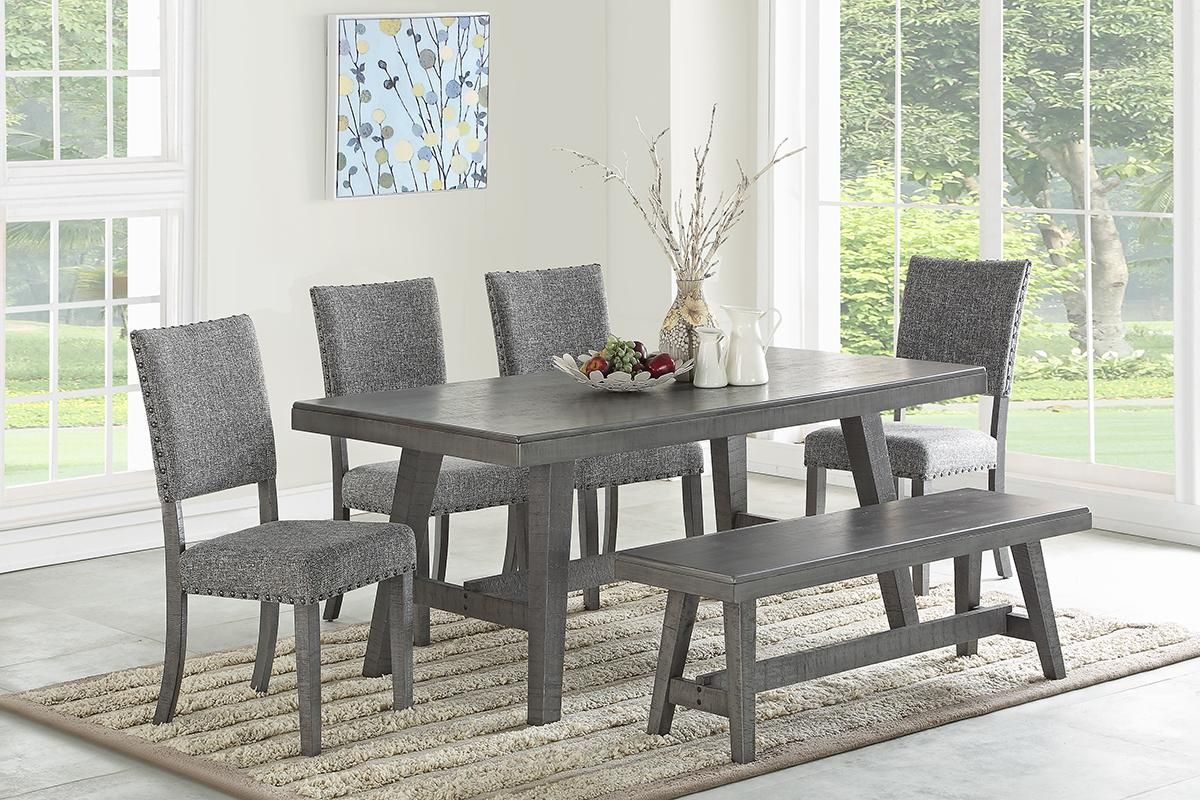 [SET OF 2] Modern Gray Fabric Upholstered Dining Chairs