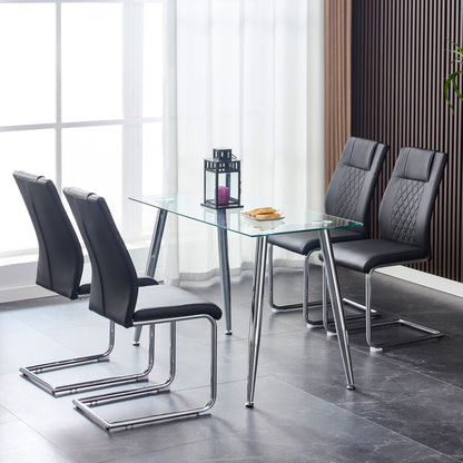 [SET OF 4] Modern Dining Chairs with Faux Leather Padded Seat