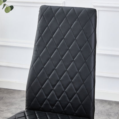 [SET OF 4] Checkered armless high back black and metal dining chair