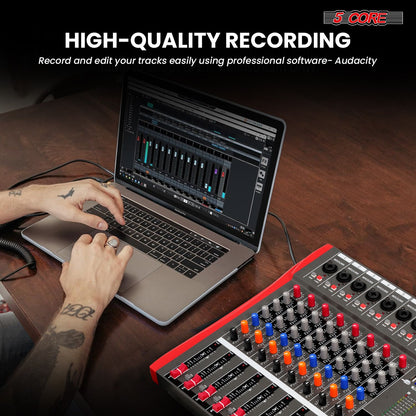 5 Core Audio Mixer 12 Channel DJ Sound Board w Bluetooth USB PC Recording Professional PA Analog Mixing Interface For Karaoke Singing Music Podcast Consola De Audio - MX 12CH