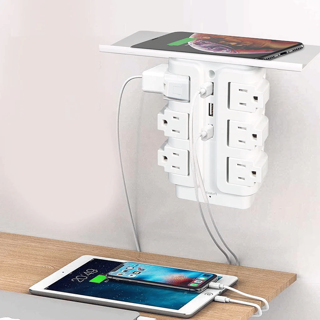 Power Strip Tower 6 Outlets 3 Usb with Removable Shelf Wall Mount for Home Office