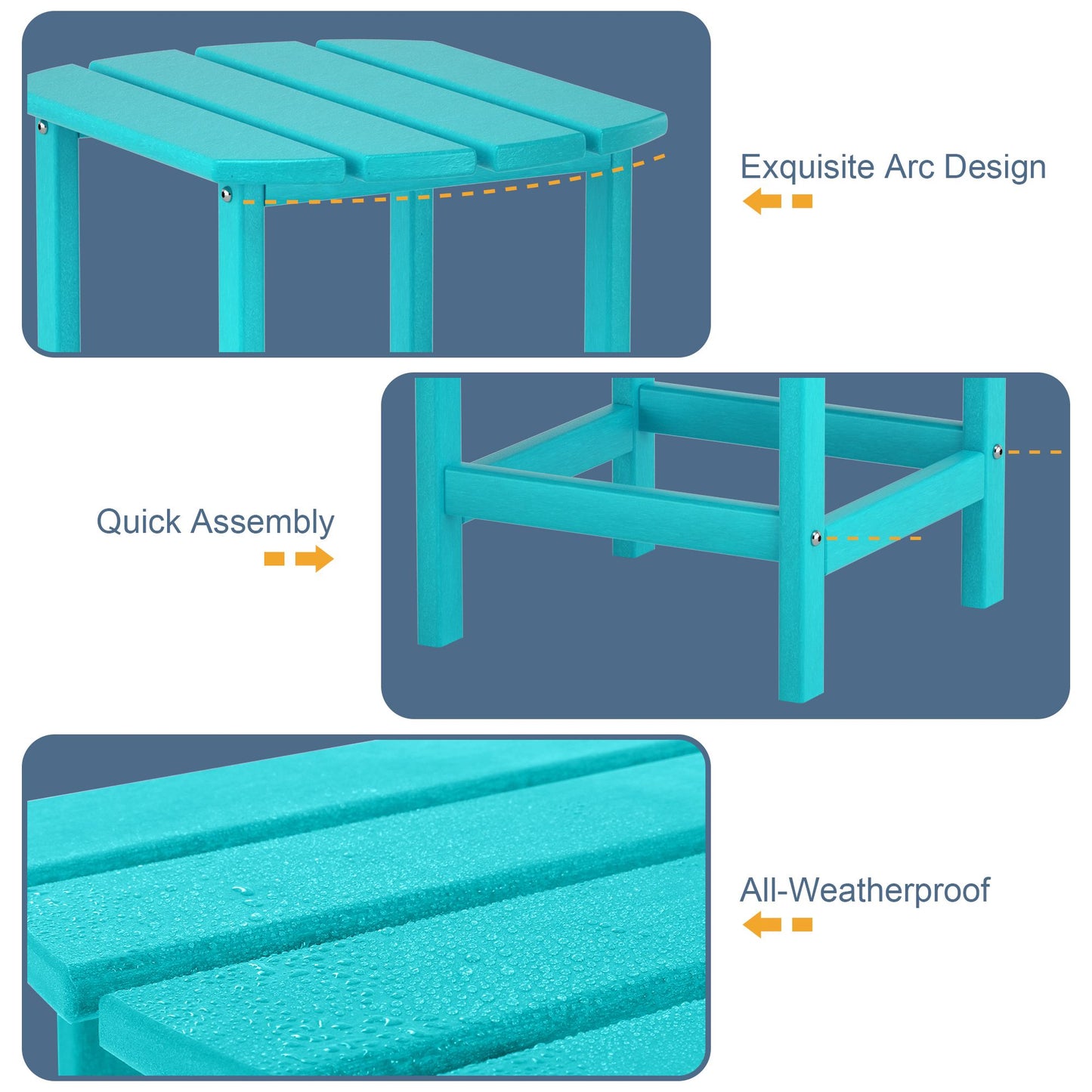 Adirondack Outdoor Side Table;  HDPE Plastic End Tables for Patio;  Backyard;  Pool;  Indoor Outdoor Companion;  Easy Maintenance Weather Resistant Lawn Furniture