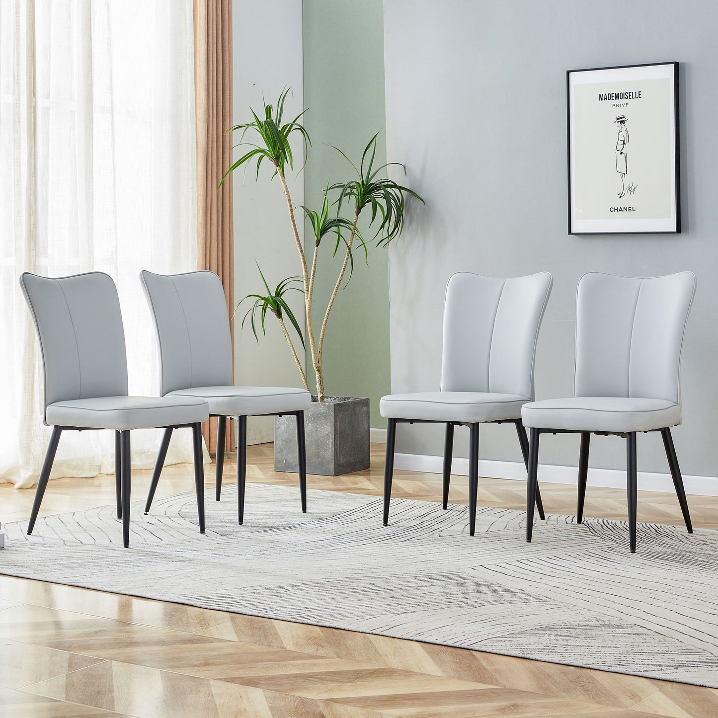 [SET OF 4] Modern minimalist light grey dining chairs and office chairs.