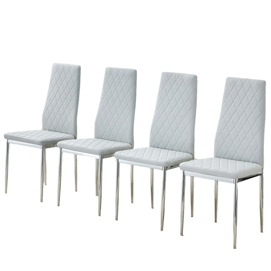 [SET OF 4] Checkered light grey armless high back dining chairs,