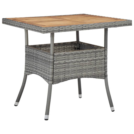 Patio Dining Table Gray Poly Rattan and Solid Acacia Wood