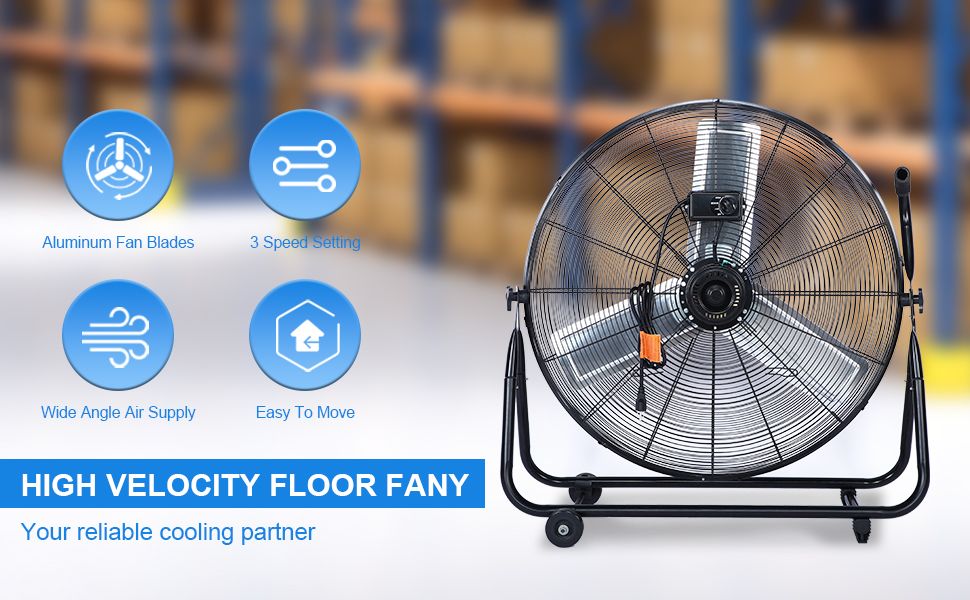 Dynamic 30-Inch Floor Fan with Roll Booster - Industrial-Grade Airflow, 360 Degree Adjustable Tilt, and Portable Design for Rapid Cooling and Flexible Air Circulation