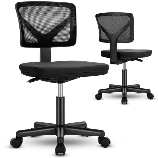 Sweetcrispy Armless Desk Chair Small Home Office Chair with Lumbar Support