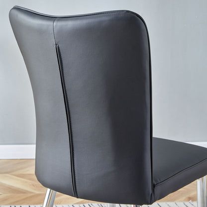 [SET OF 2] Modern Minimalist Black Dining Chairs with Curved Backrest and Cushion.