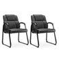 [SET OF 2] Leather Office Guest Chair No Wheels, Comfy Padded Arms and Seld Base