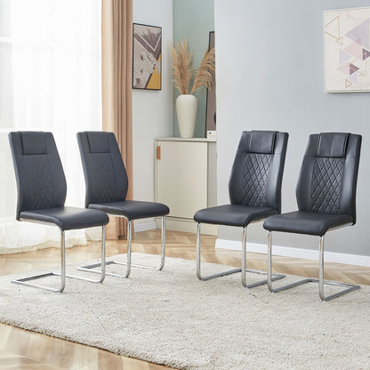 [SET OF 4] Modern Dining Chairs with Faux Leather Padded Seat