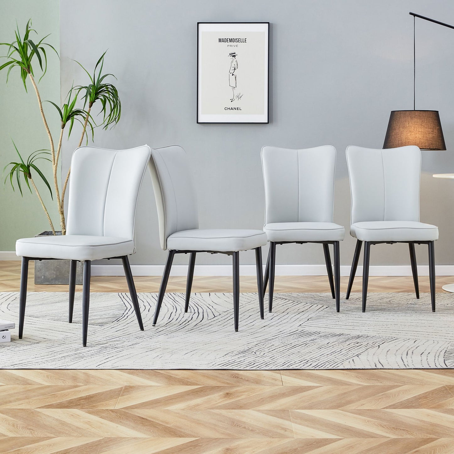 [SET OF 4] Modern minimalist light grey dining chairs and office chairs.