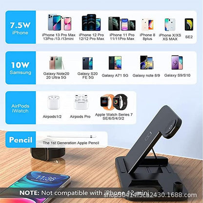 Popular folding 4-in-1 multi-function mobile phone wireless charger for Apple 12/13/15W wireless fast charging