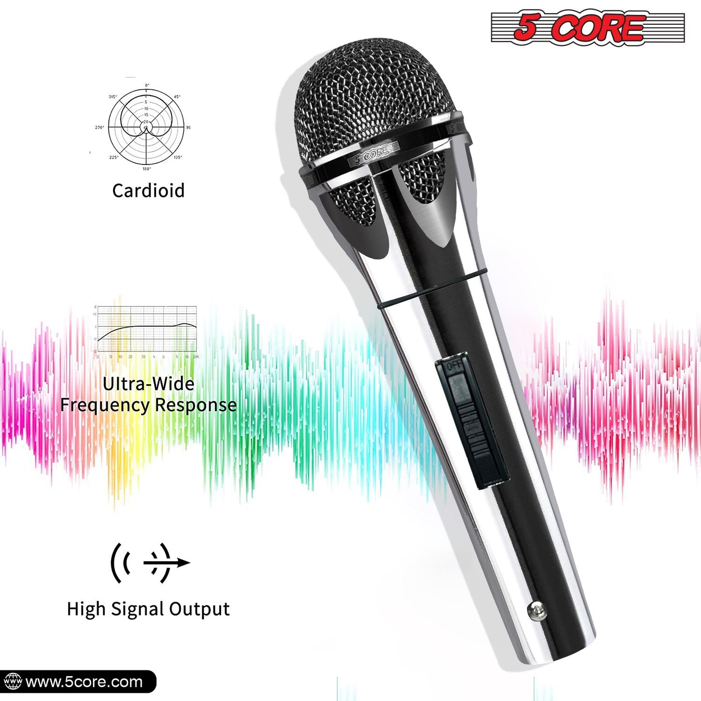 5 CORE Microphone Dynamic Vocal Handheld Mic Cardioid Unidirectional Microfono w On Off Switch + XLR Audio Cable for Singing Karaoke Public Speaking & Parties - PM 817 CH