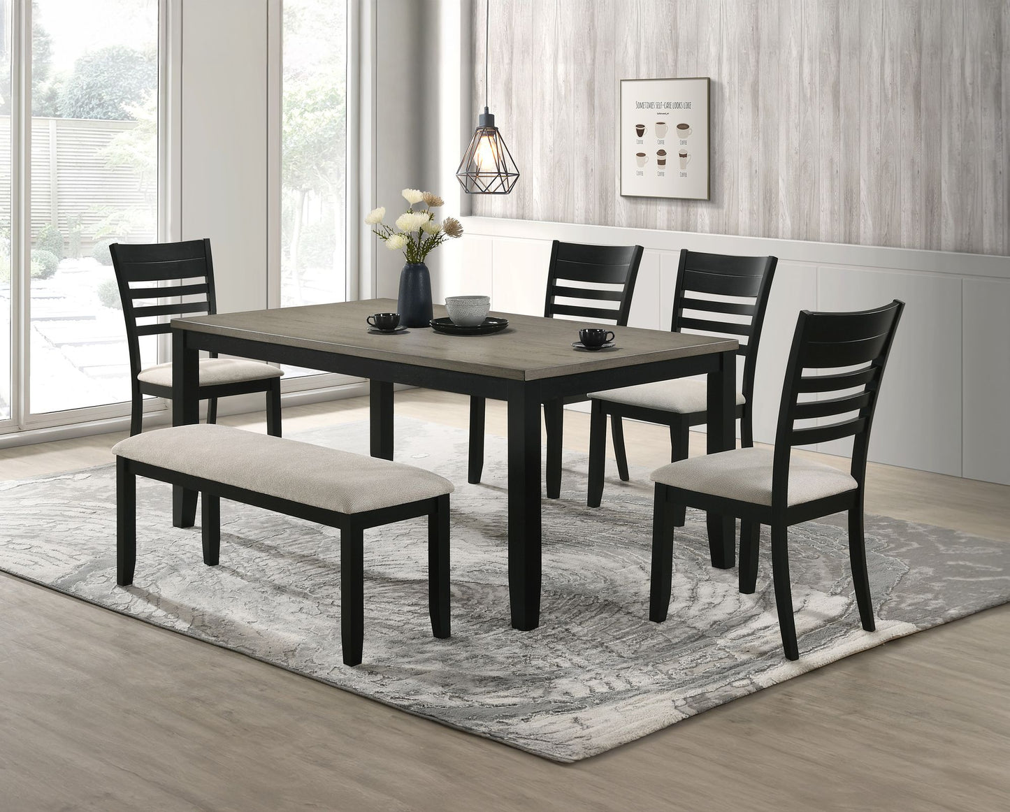 [SET OF 2] Contemporary Black Wooden, Grey Upholstered Dining Side Chair