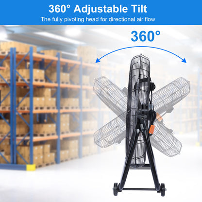 Dynamic 30-Inch Floor Fan with Roll Booster - Industrial-Grade Airflow, 360 Degree Adjustable Tilt, and Portable Design for Rapid Cooling and Flexible Air Circulation