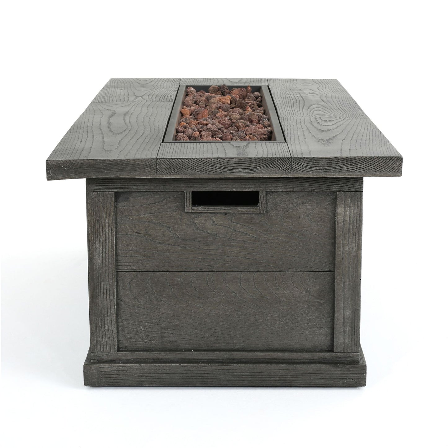 56" Outdoor 50,000 BTU Rectangular MgO Concrete Propane Fire Pit, Grey Wood Pattern (Tank Cover not Included)