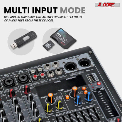 5Core Audio Mixer 16 Channel DJ Mixing Board Bluetooth USB Analog Professional Mezclador De Audio - MX 16CH L