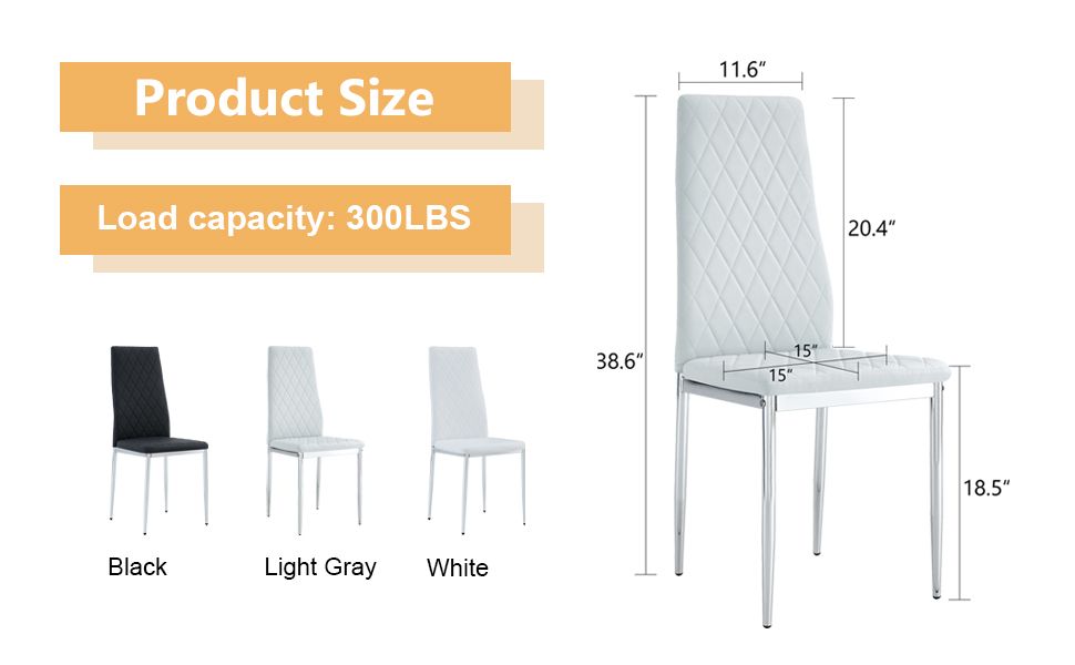 [SET OF 4] Checkered light grey armless high back dining chairs,