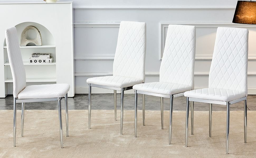 [SET OF 4] Grid armless white high backrest dining chair