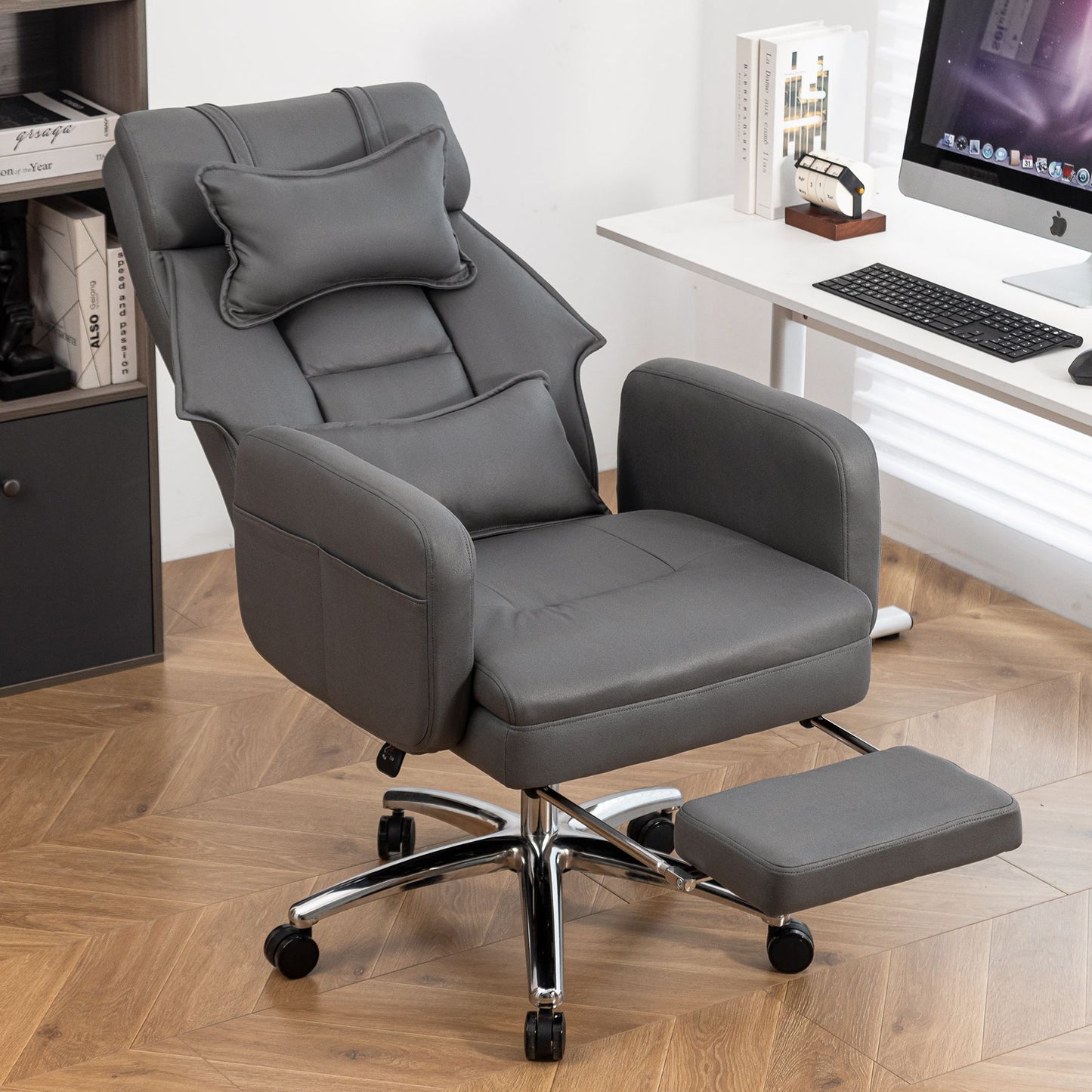 Swivel Ergonomic Leather High Back Office Chair with Lumbar Support Headrest