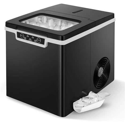 Ice Maker Countertop Machine;  26 lbs/24H;  S/L Two Ice Cube Size;  Black