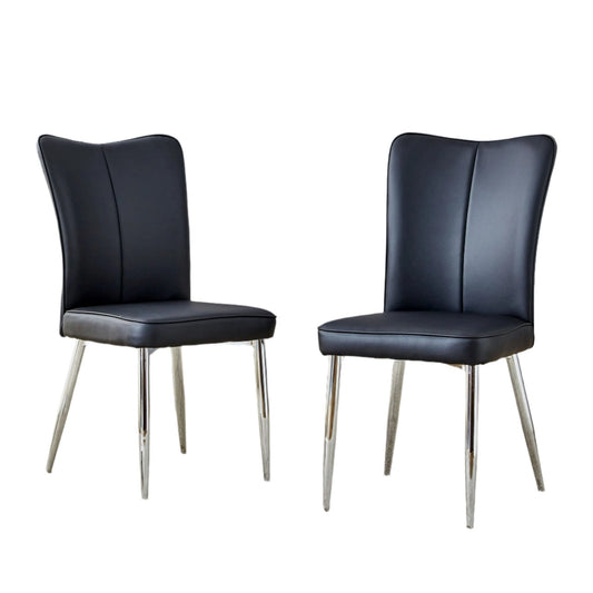 [SET OF 2] Modern Minimalist Black Dining Chairs with Curved Backrest and Cushion.