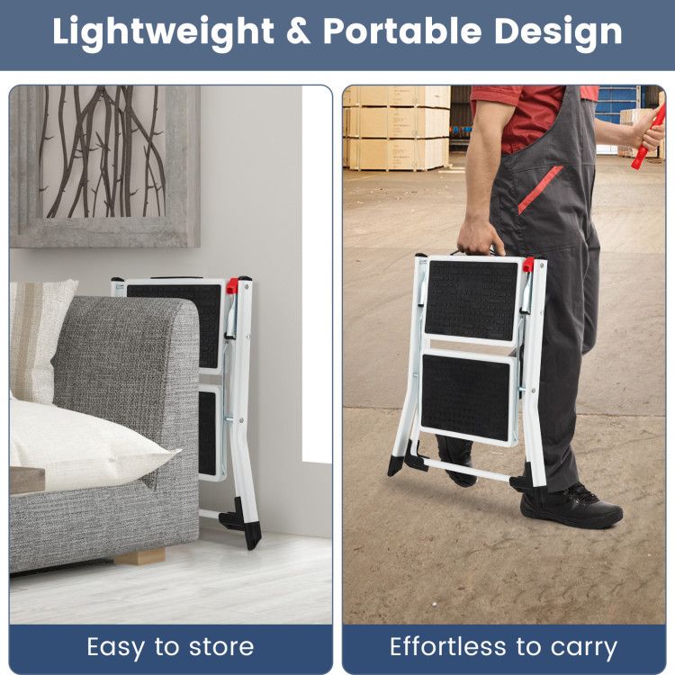 Folding 2 Step Ladder wiht Anti-Slip Pedal and Large Foot Pads