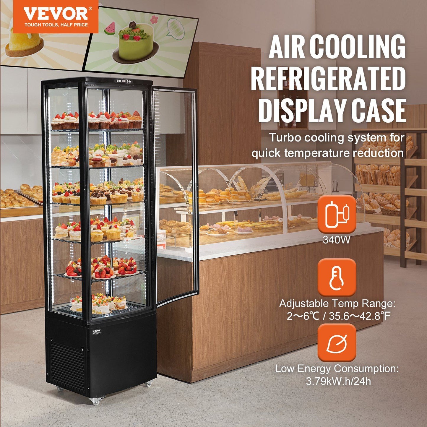 VEVOR Refrigerated Display Case Bakery Display Fridge Case 9.8 cu ft/278L 5-Tier