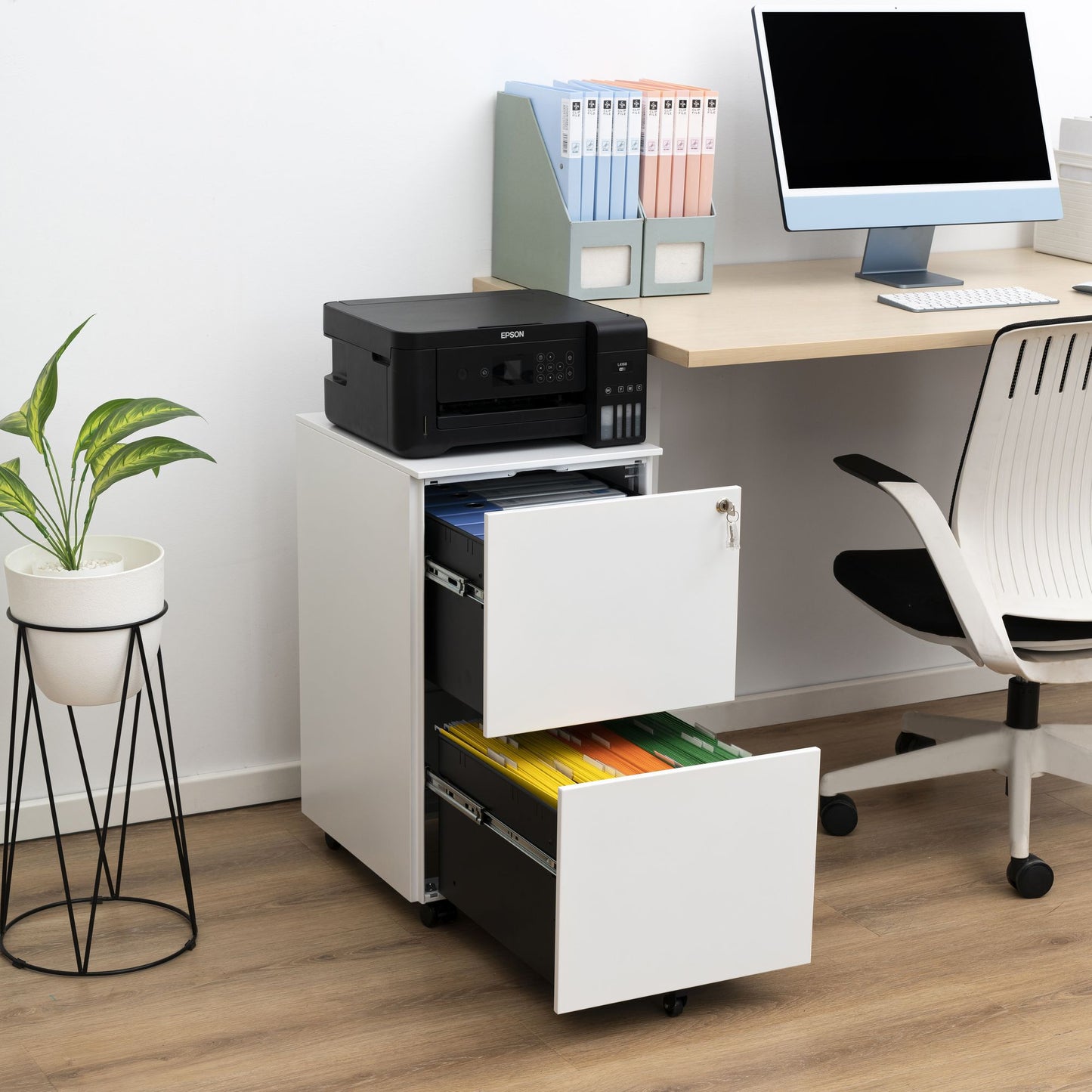 2 Drawer Steel File Cabinet with Lock, Wheels, and Anti-Tilt