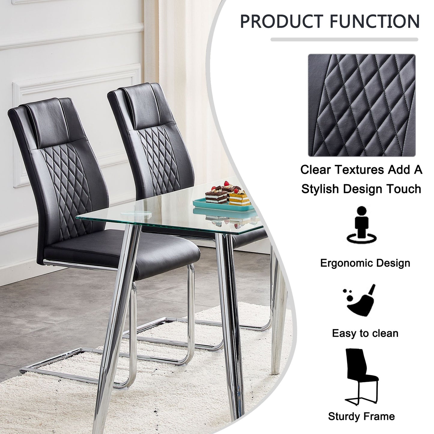 [SET OF 4] Modern Dining Chairs with Faux Leather Padded Seat