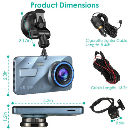 720P Dual Dash Cam Car Camera Recorder Looping Recording Car DVR Driving Vehicle Recorder with Motion Detection Light