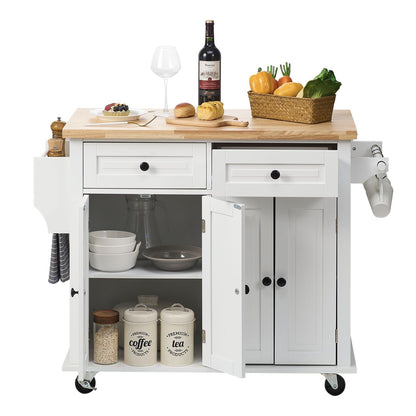 VEVOR Kitchen Island Cart with Solid Wood Top, 35.4" Width Mobile Cart