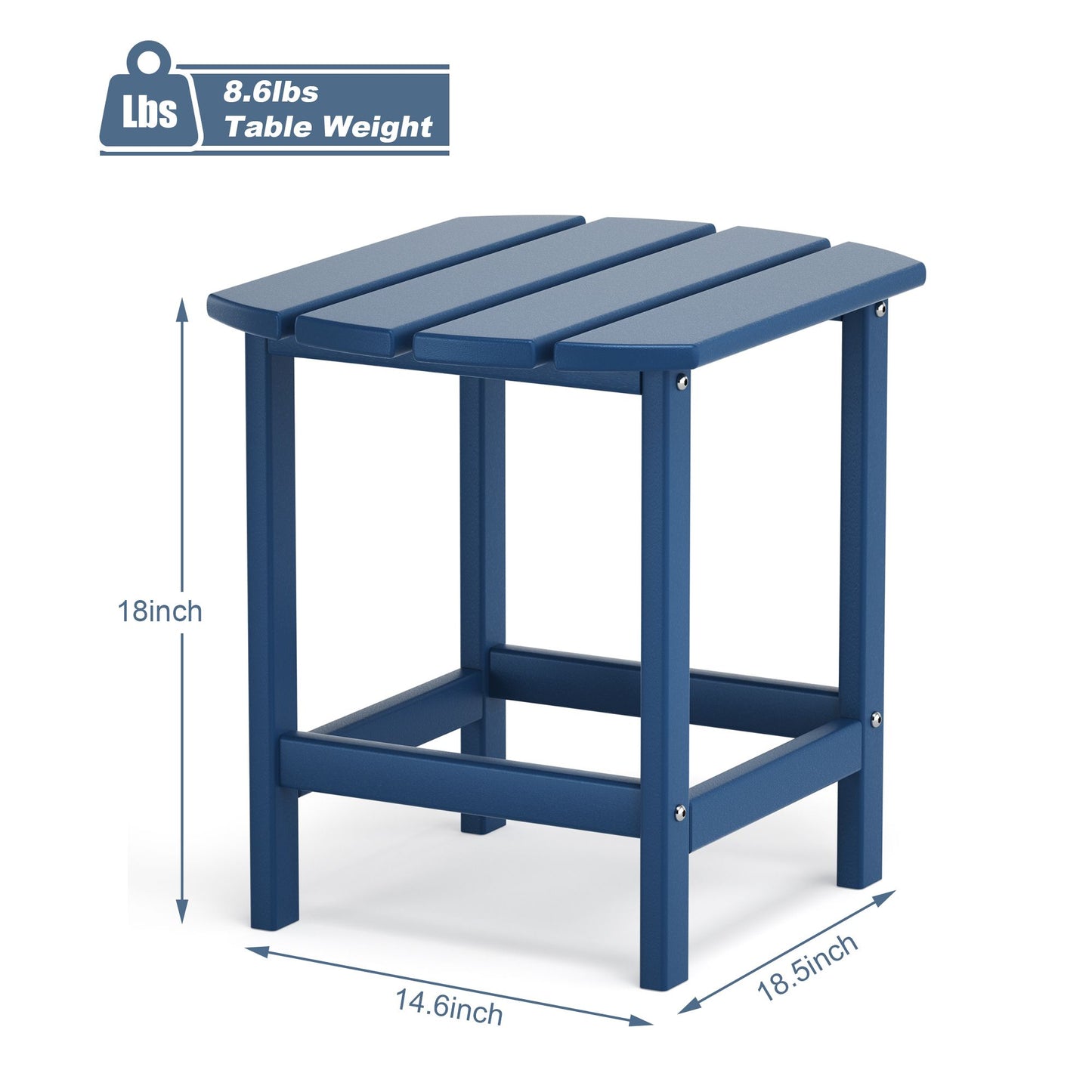 Adirondack Outdoor Side Table;  HDPE Plastic End Tables for Patio;  Backyard;  Pool;  Indoor Outdoor Companion;  Easy Maintenance Weather Resistant Lawn Furniture