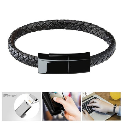 ANSTY Portable Braided Leather Charger Cord Smart USB Charging Cable Bracelet Cord For Android IPhone Phone