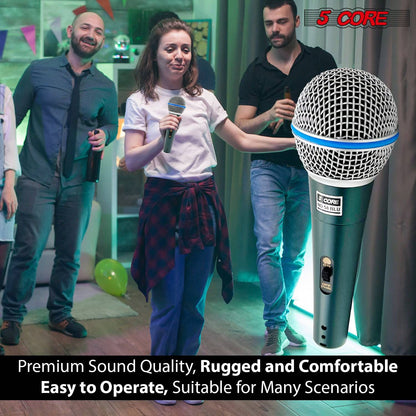 5 CORE Professional Dynamic Vocal Microphone Neodymium Cardioid Unidirectional Handheld Mic for Singing Karaoke Steel Mesh Grille Metal Body With ON Off Switch + 16ft Detachable Cable + Clip + Bag