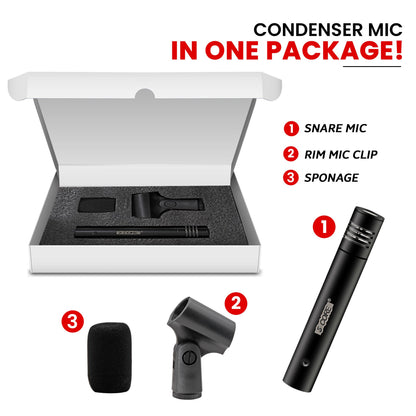 5 CORE Professional Instrument Microphone Pencil Mic Condenser Cardioid Unidirectional Stick Microfono with Windscreen Mic Clip & Case - INSTRU MIC 300 BLK