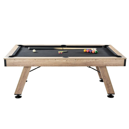 VEVOR Billiards Table, 7 ft Pool Table, Adjust Legs Stable Billiards Table, Pool Table Set Includes Balls, Cues, Chalks and Brush, Wood Color with Black Cloth, Perfect for Family Game Room Kids Adults