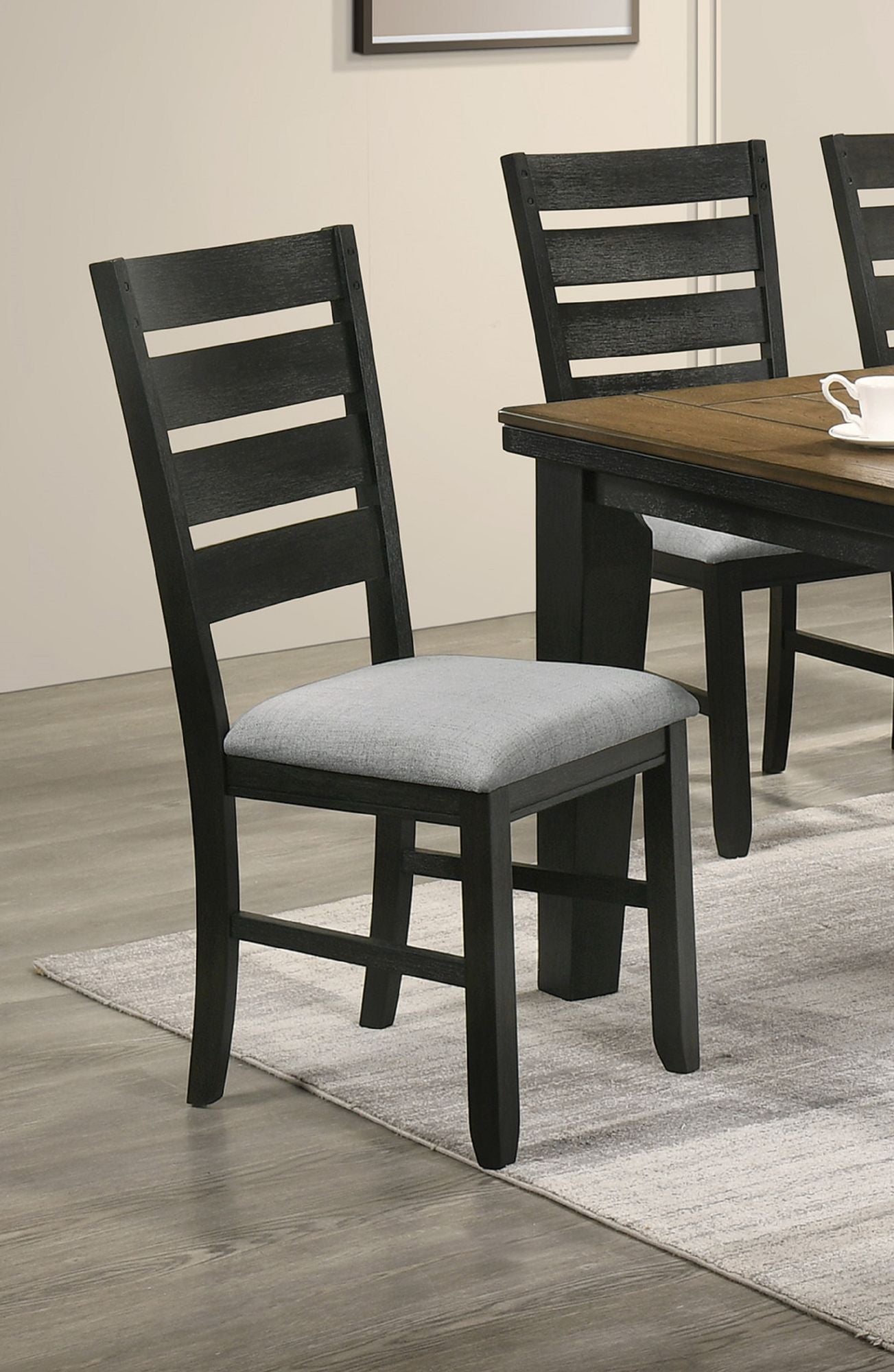 [SET OF 2] Contemporary Wheat Charcoal Finish Solid Wood Dining Chairs