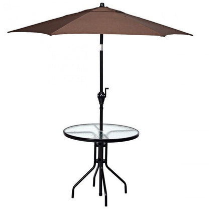 Patio Garden Round 32 Inch Tempered Glass Top Table Square Base Bracket  With Umbrella Hole