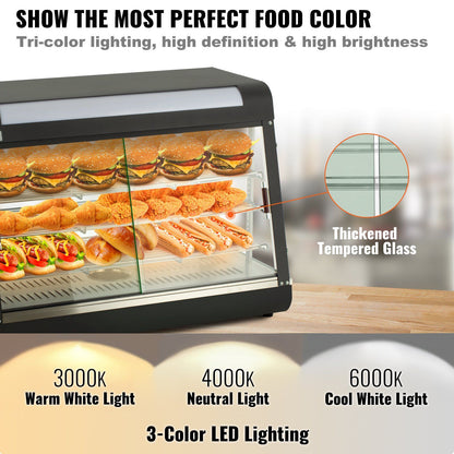 VEVOR Commercial Food Warmer Display w/ Stainless Frame Glass Doors