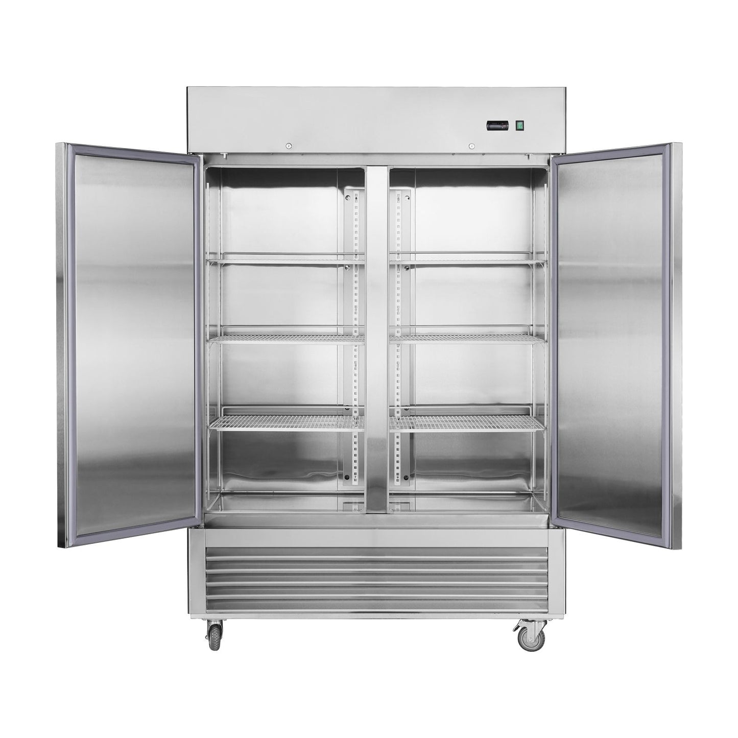 54"W Commercial Refrigerator 2 Section 2 Solid Door Stainless Steel Reach-in Refrigerator 42.2 Cu.ft. Upright Fan Cooling Refrigerator for Restaurant, Bar, Shop, Home, Garage, Business, Kitchen, Resid