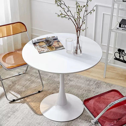 White Round Table, Modern Dining Table, MDF Top and Steel Base Tulip Round Kitchen Table, Mid Century Coffee Table for Living Room 24 Inch