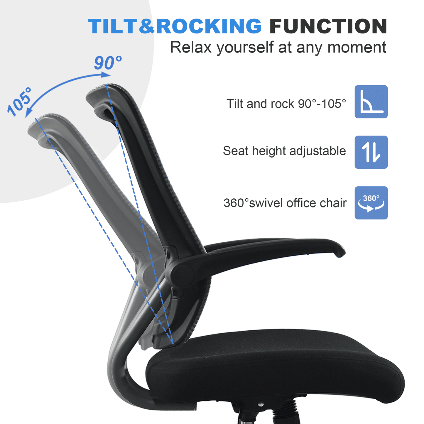 Ergonomic Mid-back Office Chair with Flip-up Armrest,360° Silent Wheels