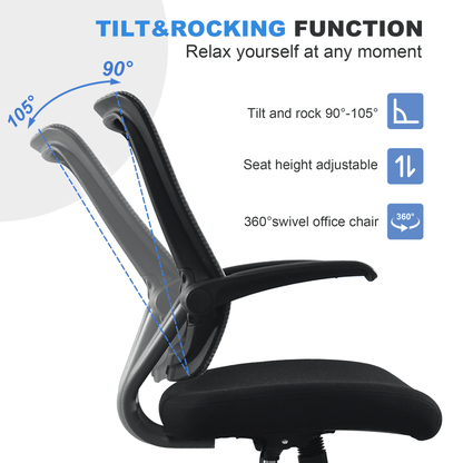 Ergonomic Mid-back Office Chair with Flip-up Armrest,360° Silent Wheels