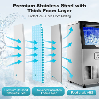 Commercial Ice Maker 100-150lbs/24H Ice Maker Machine, Auto Self-Cleaning, LED Digital Display, Blue Light, Under Counter/Freestanding Ice Machine for Home/Office/Restaurant/Bar